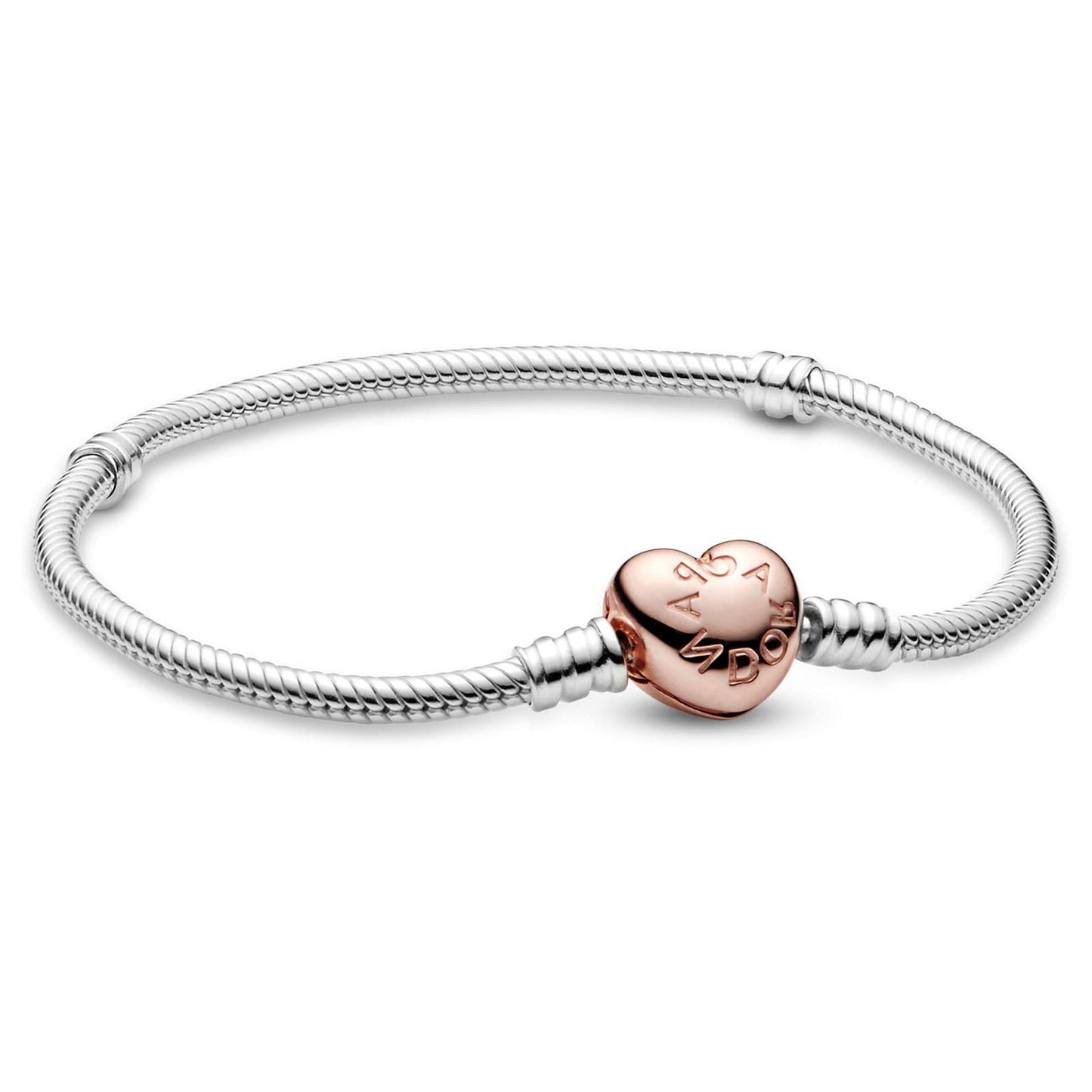 Round silver bracelet Heart Clasp Snake Chain Silver for Women 6.6/9 Inches