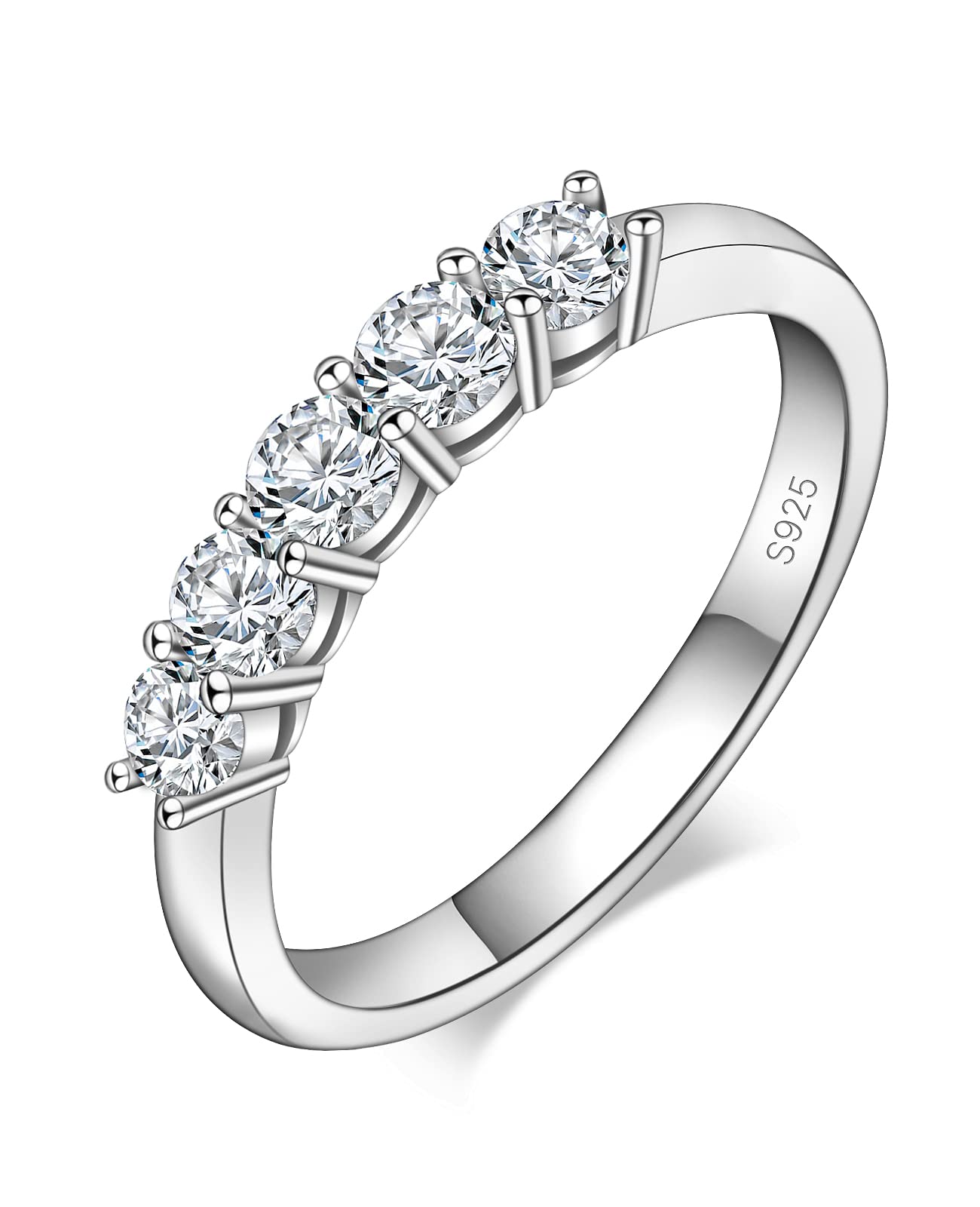 JSJOY FashionHalf Eternity Ring for Women, S925 Moissanite Stackable Engagement Ring, Promise Wedding Bands Sterling Silver Ring, Clarity Unisex Diamond Simulated Anniversary Rings