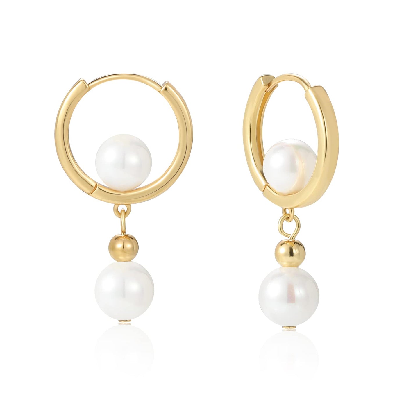 Pearl Earrings Studs 16K Gold Plated Multi-Wearing Pearl Pendants 925 Sterling Silver Needle Double Sided Earring for Women Girls