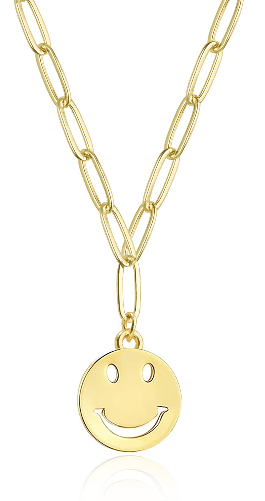 JSJOY Smiley Face Necklace 14K Gold Plated Paperclip Necklace Preppy Jewelry Y2K Trendy Necklace for Women Teen Girls