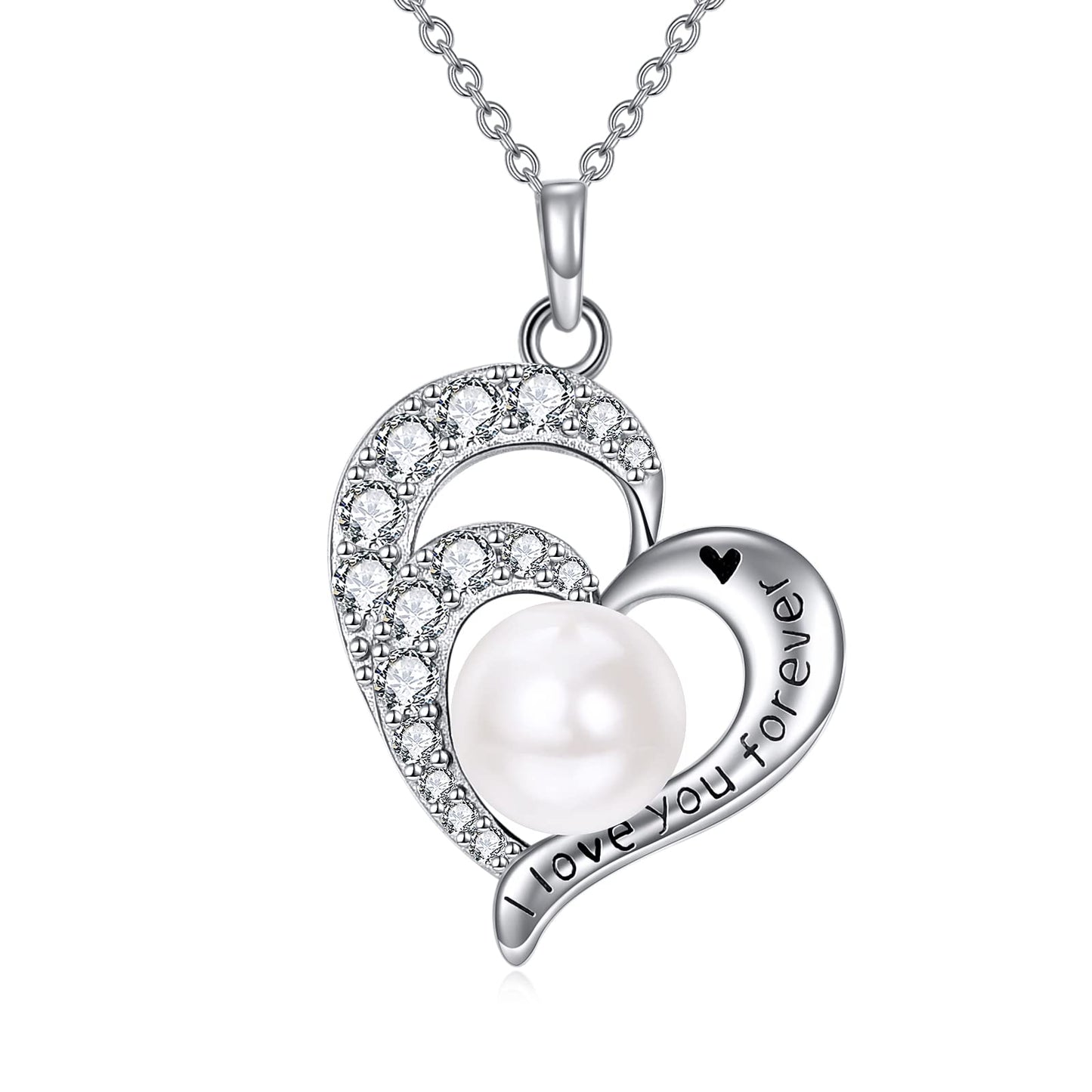 Freshwater Pearl Necklace Sterling Silver Pearl Necklace Zircon Pearl Pendant Necklace Pearl And Zircon Necklace Bridal Jewelry Gifts for Women Wife Girlfriend