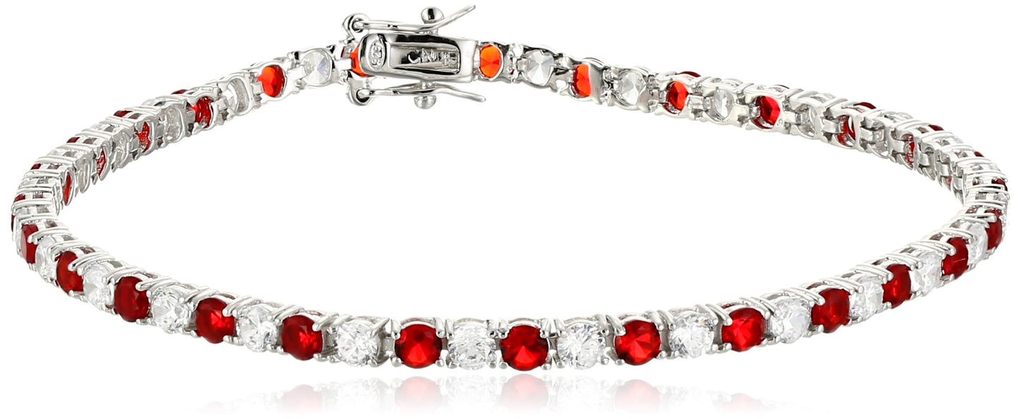 JSJOY 925 tennis bracelet Sterling Silver Alternating AAA Cubic Zirconia Blue gemstone Tennis Bracelet Holiday gifts for family and lovers,7.5"