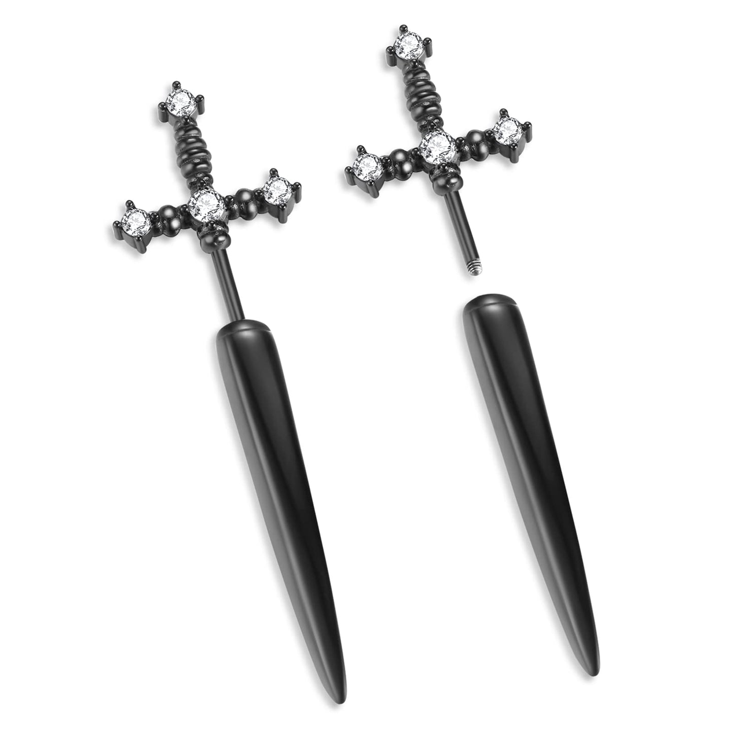 JSJOY Gothic Earrings For Women Sword Earrings, Goth Dagger Screw Back Earrings Cool Mens Earrings Fake Gauge Illusion Jewelry Stainless Steel 18g Ear Jacket Earrings