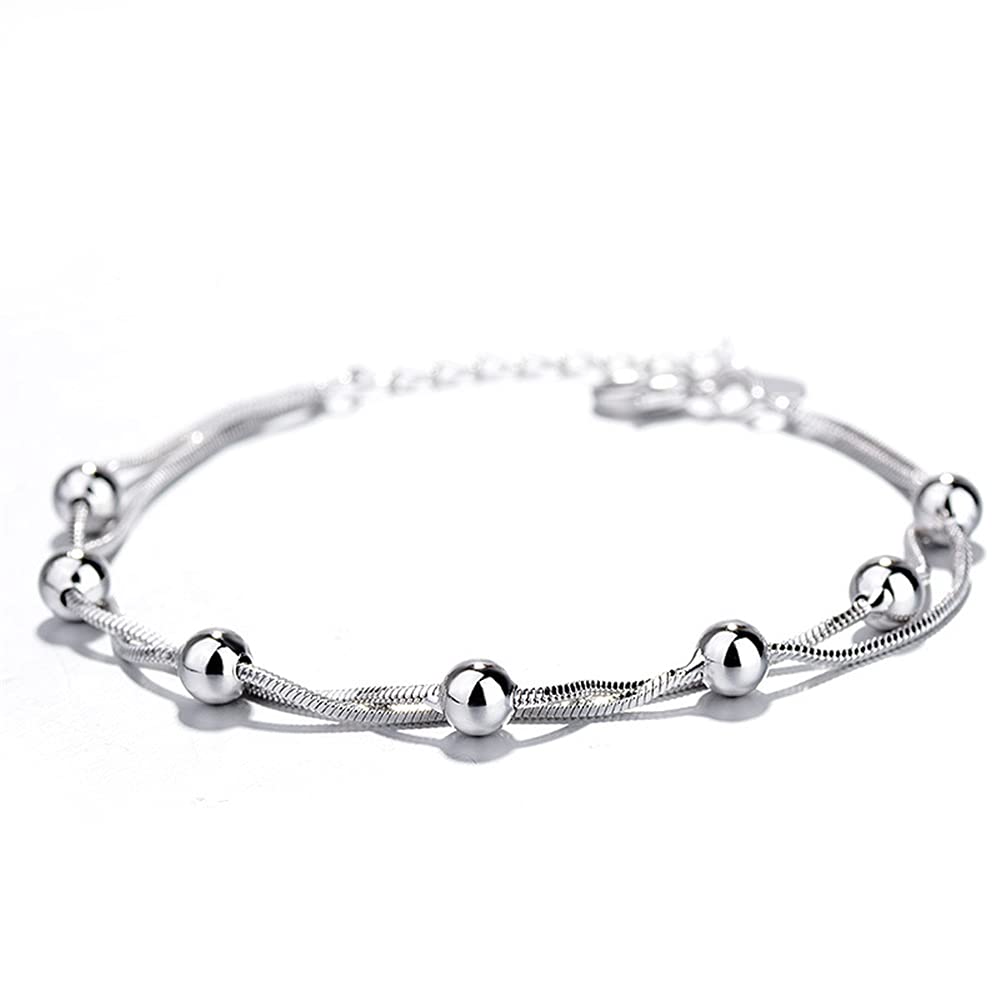 JSJOY Silver Bracelet for Women Teen Girls Love Heart Charm Chain Bracelet Bangle with Zircon Fashion Jewelry Gifts