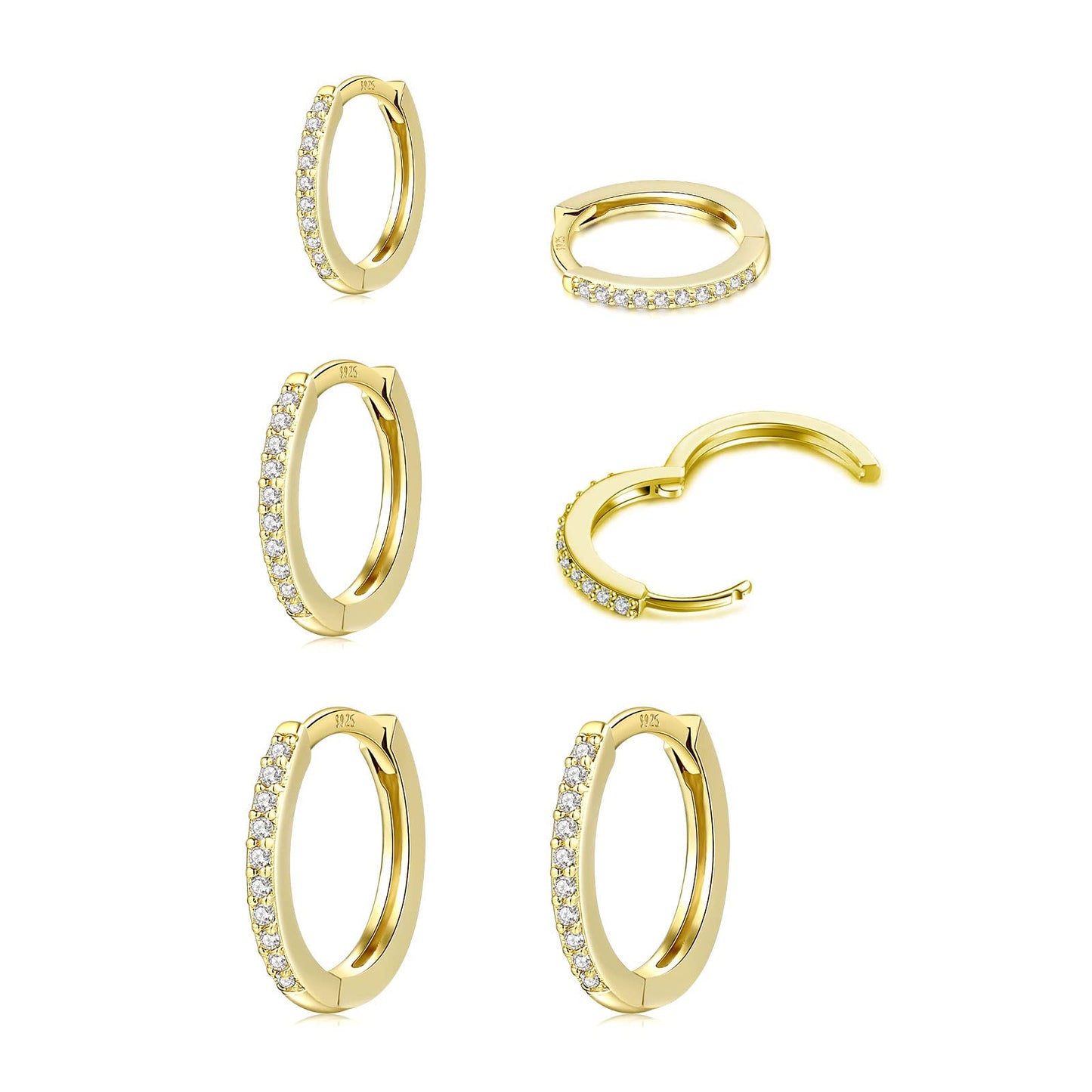 Sterling Silver Hoop Earrings for Women 14K White Gold Plated Small Silver Hoop Cubic Zirconia Silver hoop Huggie Hoop Ear Piercing Earrings 3 pairs for men girls 8mm 10mm 12mm gift