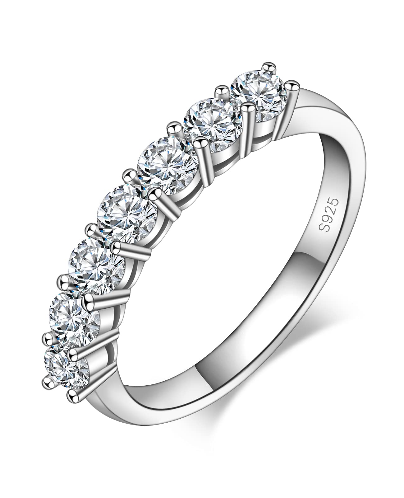 JSJOY FashionHalf Eternity Ring for Women, S925 Moissanite Stackable Engagement Ring, Promise Wedding Bands Sterling Silver Ring, Clarity Unisex Diamond Simulated Anniversary Rings