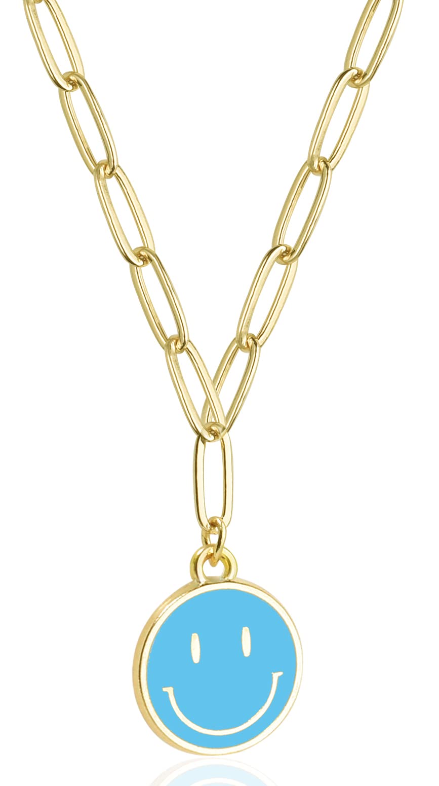 JSJOY Smiley Face Necklace 14K Gold Plated Paperclip Necklace Preppy Jewelry Y2K Trendy Necklace for Women Teen Girls