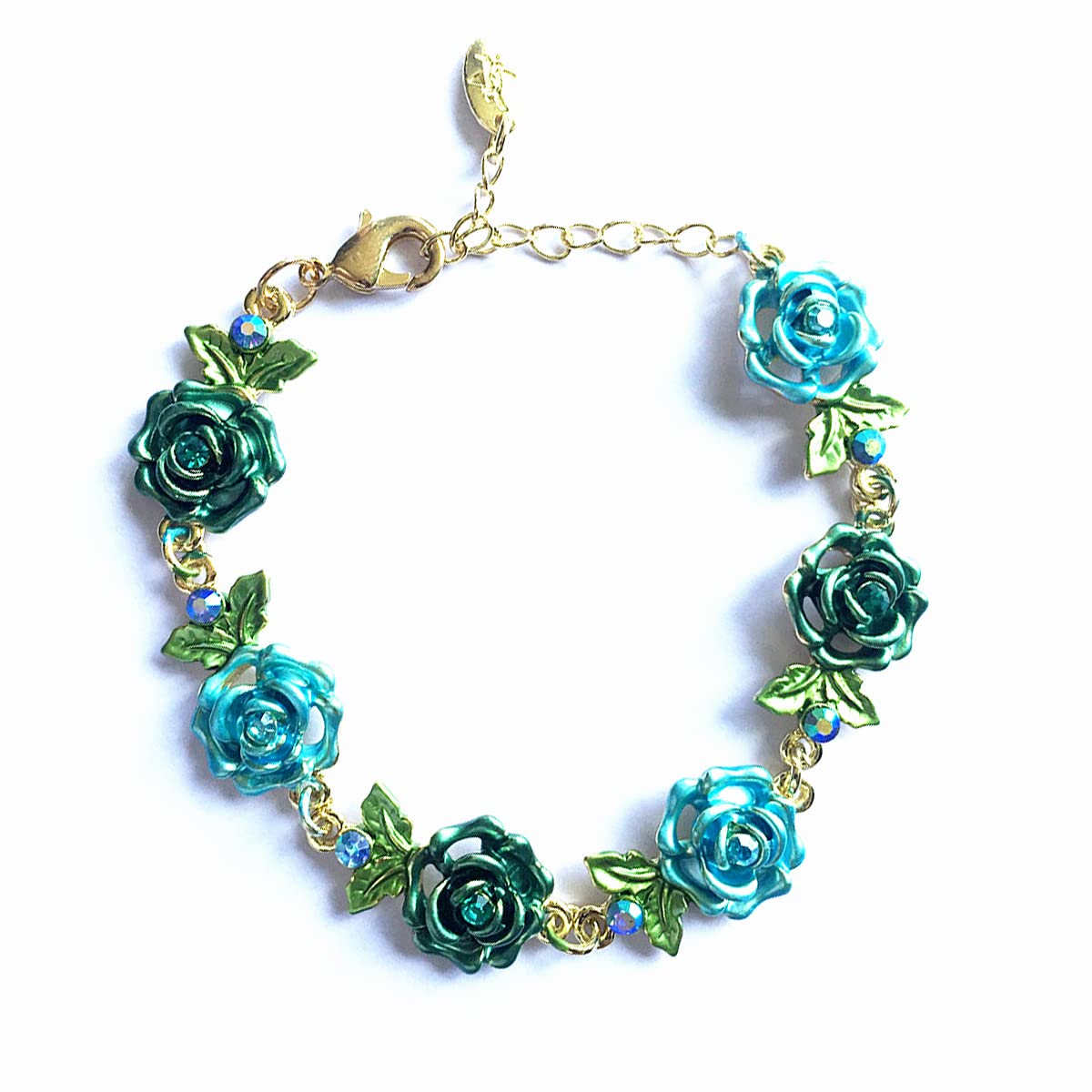 JSJOY Flower Bracelet Colorful Link Bracelets Rose Flower Leaf Bangle Bracelet Anklet Cloisonne Chain Hand Jewelry with Charm for Women Lady Girl Daughter with Extension Chain Gift Box gift