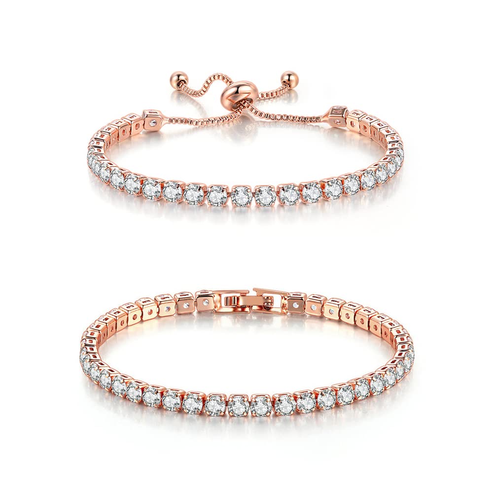 JSJOY Adjustable Tennis Bracelets for Women Teen Girls Rainbow Cubic Zirconia Bracelet 14K White Gold Plated Hypoallergenic Slider Bracelet Jewelry Gift