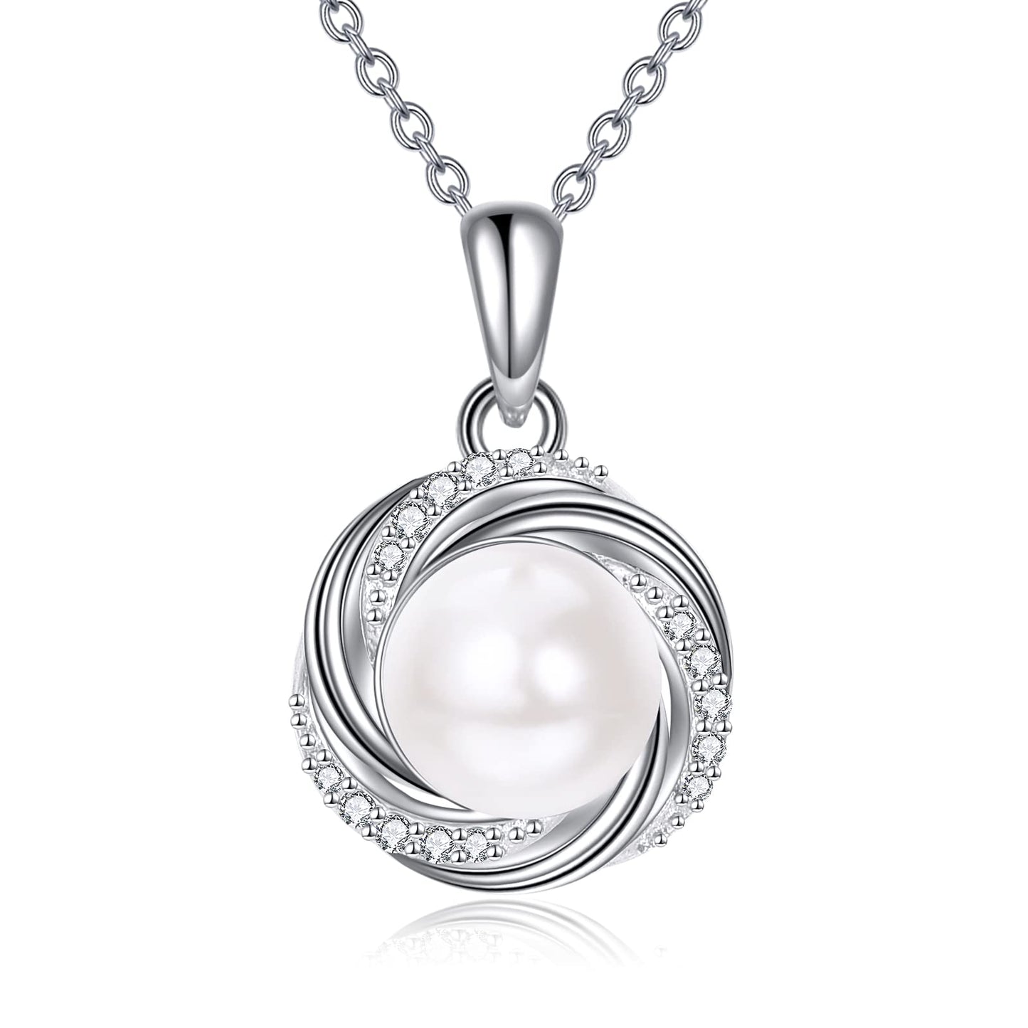 Freshwater Pearl Necklace Sterling Silver Pearl Necklace Zircon Pearl Pendant Necklace Pearl And Zircon Necklace Bridal Jewelry Gifts for Women Wife Girlfriend