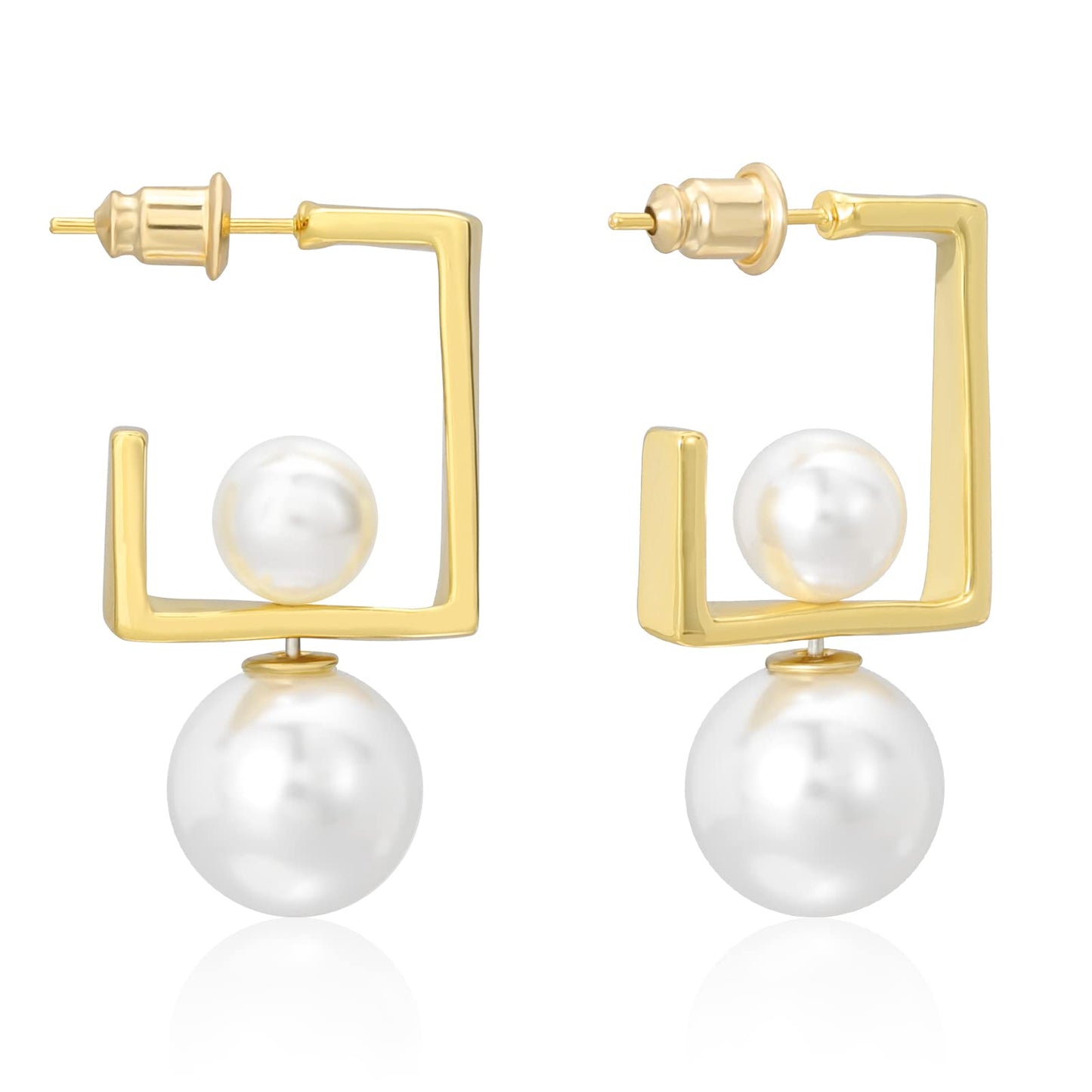 Pearl Earrings Studs 16K Gold Plated Multi-Wearing Pearl Pendants 925 Sterling Silver Needle Double Sided Earring for Women Girls