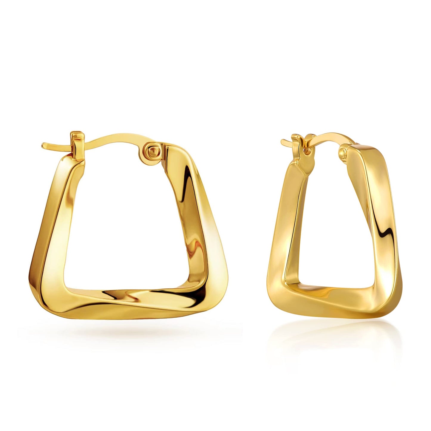 JSJOY Twisted Hoop Earrings for Women 14K Gold Plated Twisted Square Hoop Earrings Simple Big Chunky Hoop Earrings Minimalist Geometry Earrings Jewelry Gifts