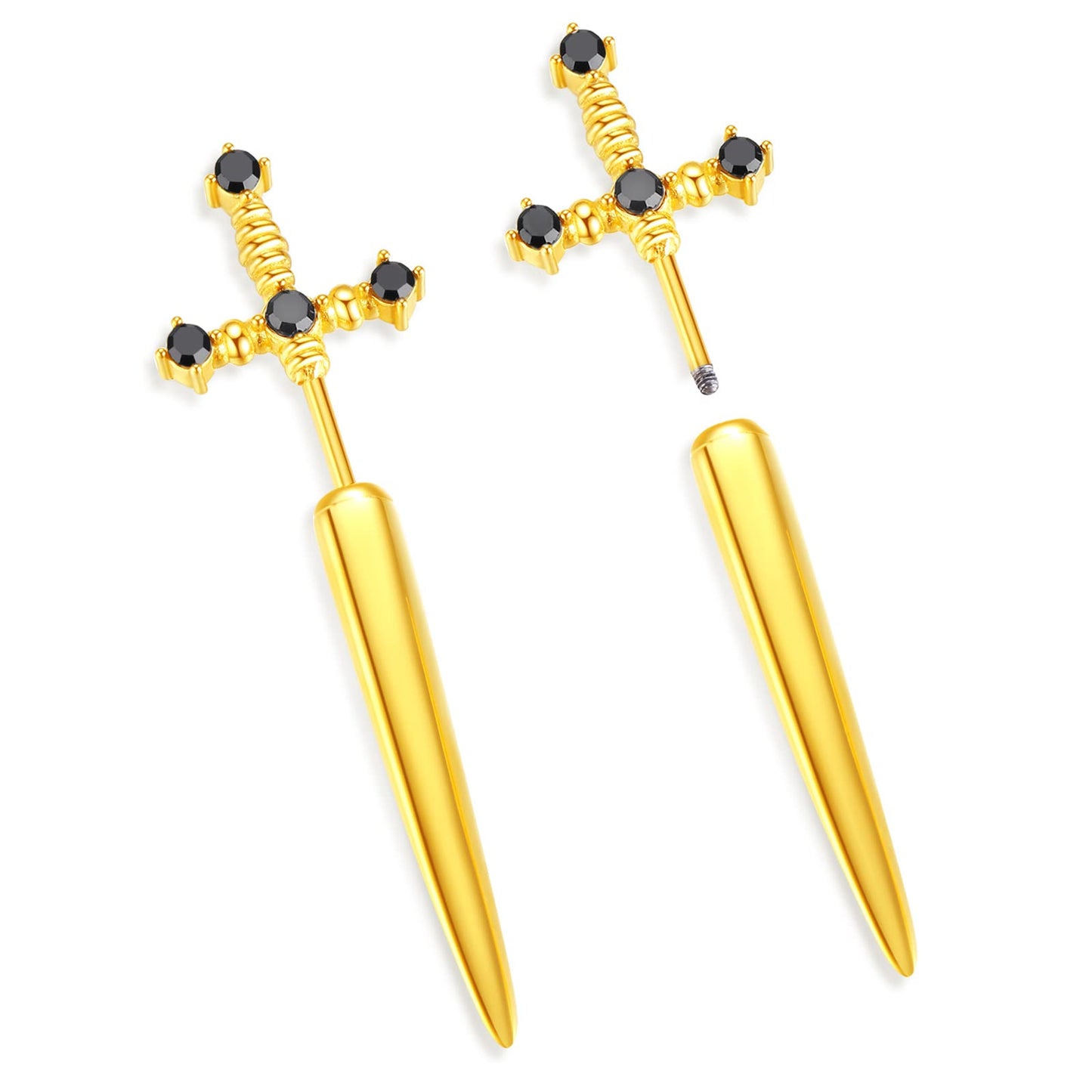 JSJOY Gothic Earrings For Women Sword Earrings, Goth Dagger Screw Back Earrings Cool Mens Earrings Fake Gauge Illusion Jewelry Stainless Steel 18g Ear Jacket Earrings