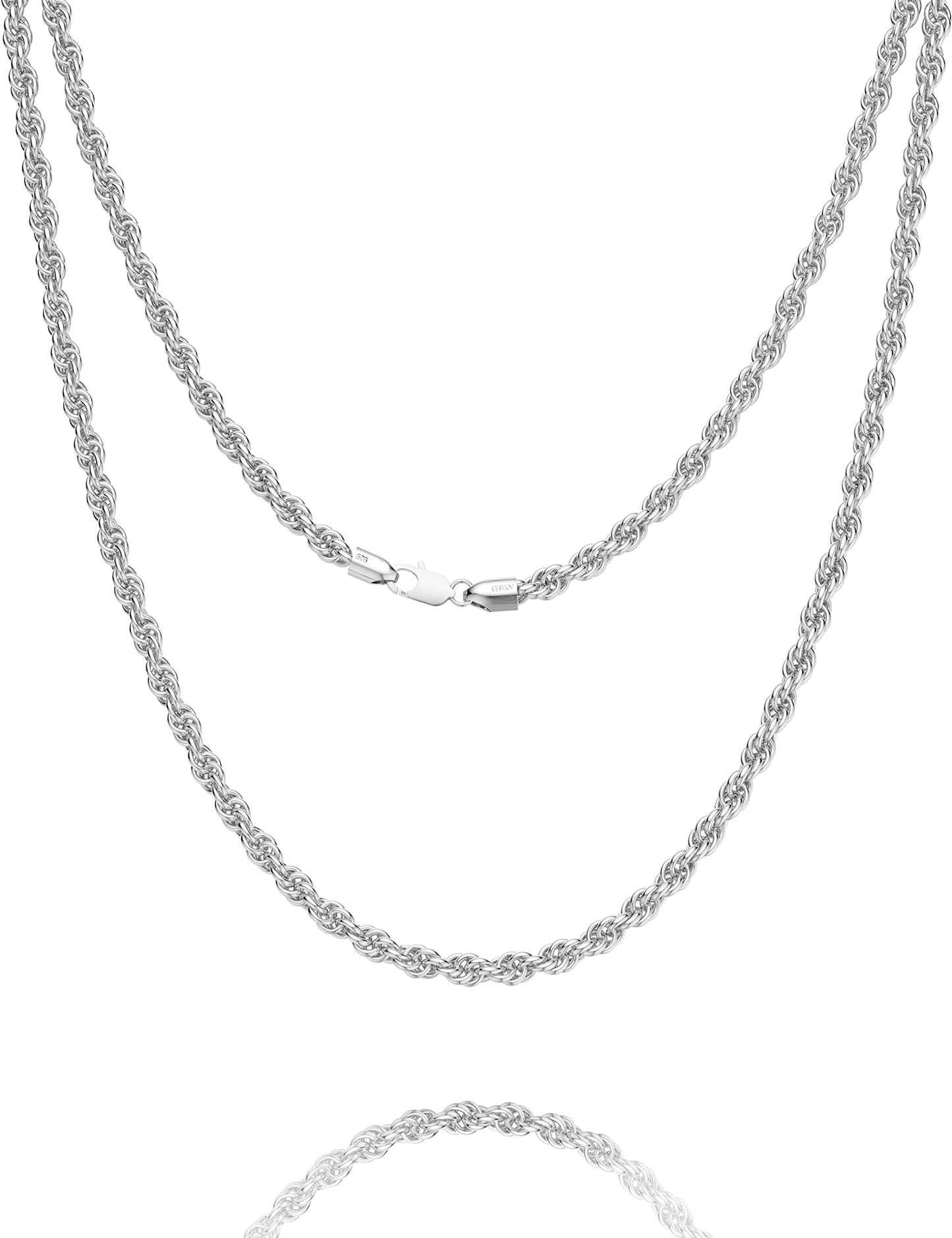JSJOY 925 Sterling Silver Necklace Rope Chain Lobster Clasp 2/2.5/3/4/5mm Gold/Silver Chain for Men Women Silver Necklace Chain 16-30 Inches