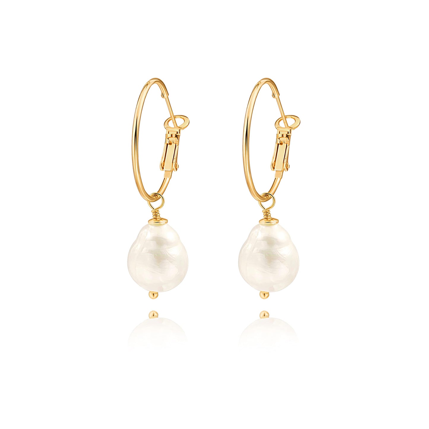 Irregular pearl earrings Handpicked White 18k Gold Plated Leverback Dangle Stud Pearl Earrings Jewelry for Women Girls Gift