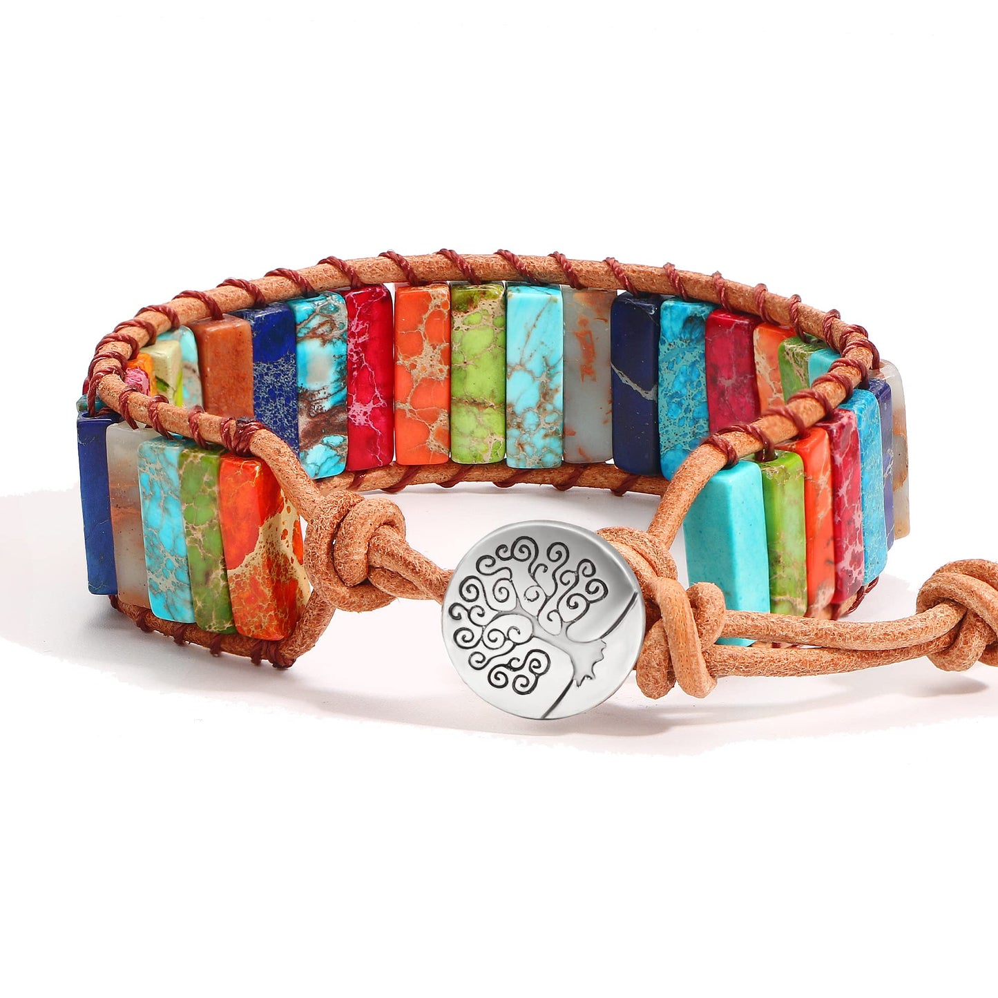 JSJOY Natural stone bracelet for Women,Handmade Healing Crystal Jasper Beads Bracelet with Tree of Life Button Women Jewelry Gifts