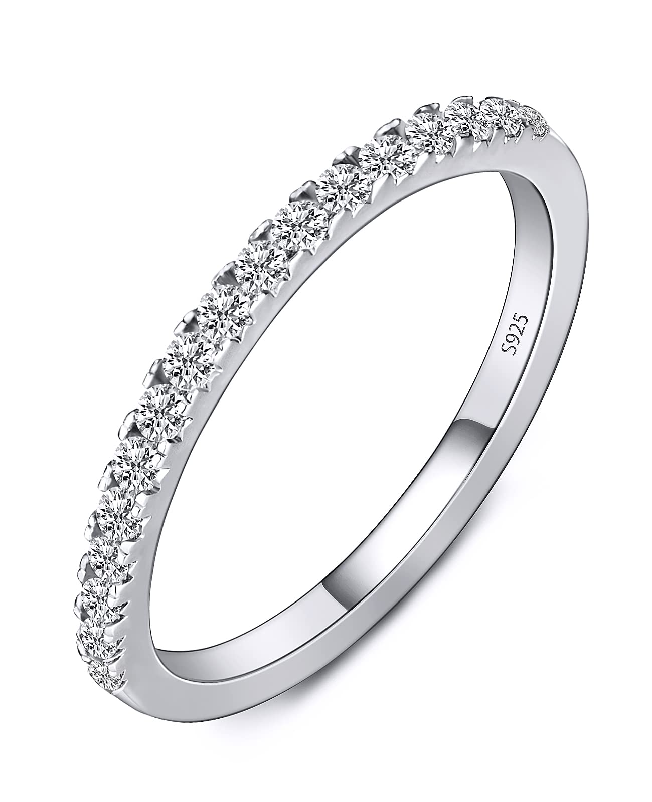 JSJOY FashionHalf Eternity Ring for Women, S925 Moissanite Stackable Engagement Ring, Promise Wedding Bands Sterling Silver Ring, Clarity Unisex Diamond Simulated Anniversary Rings