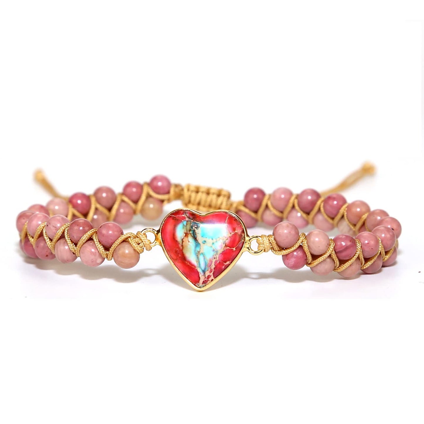 To My Granddaughter Bracelet Jasper Heart Bracelet for Granddaughter form Grandma Grandpa Love You Forever Bracelet Handmade Adjustable Double Winding Braided Classic Natural Gift for Granddaughter Bracelet Jewelry