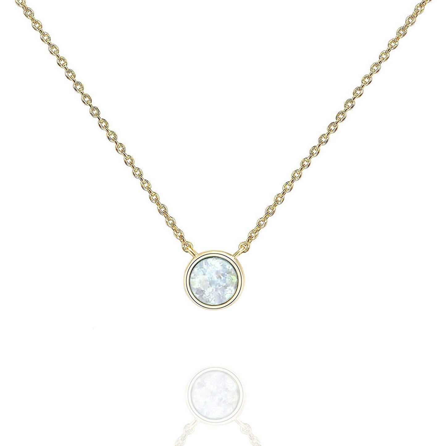 JSJOY 14K Gold Plated Created White Opal Necklace Opal Necklaces for Women
