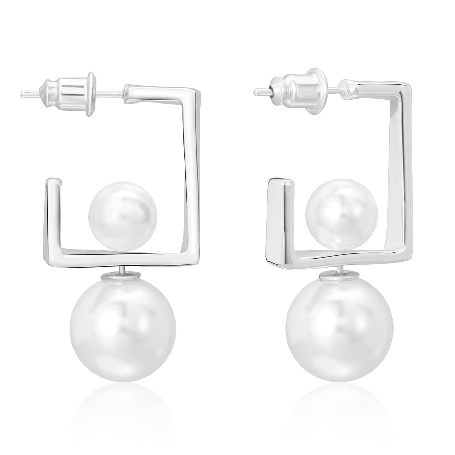 Pearl Earrings Studs 16K Gold Plated Multi-Wearing Pearl Pendants 925 Sterling Silver Needle Double Sided Earring for Women Girls