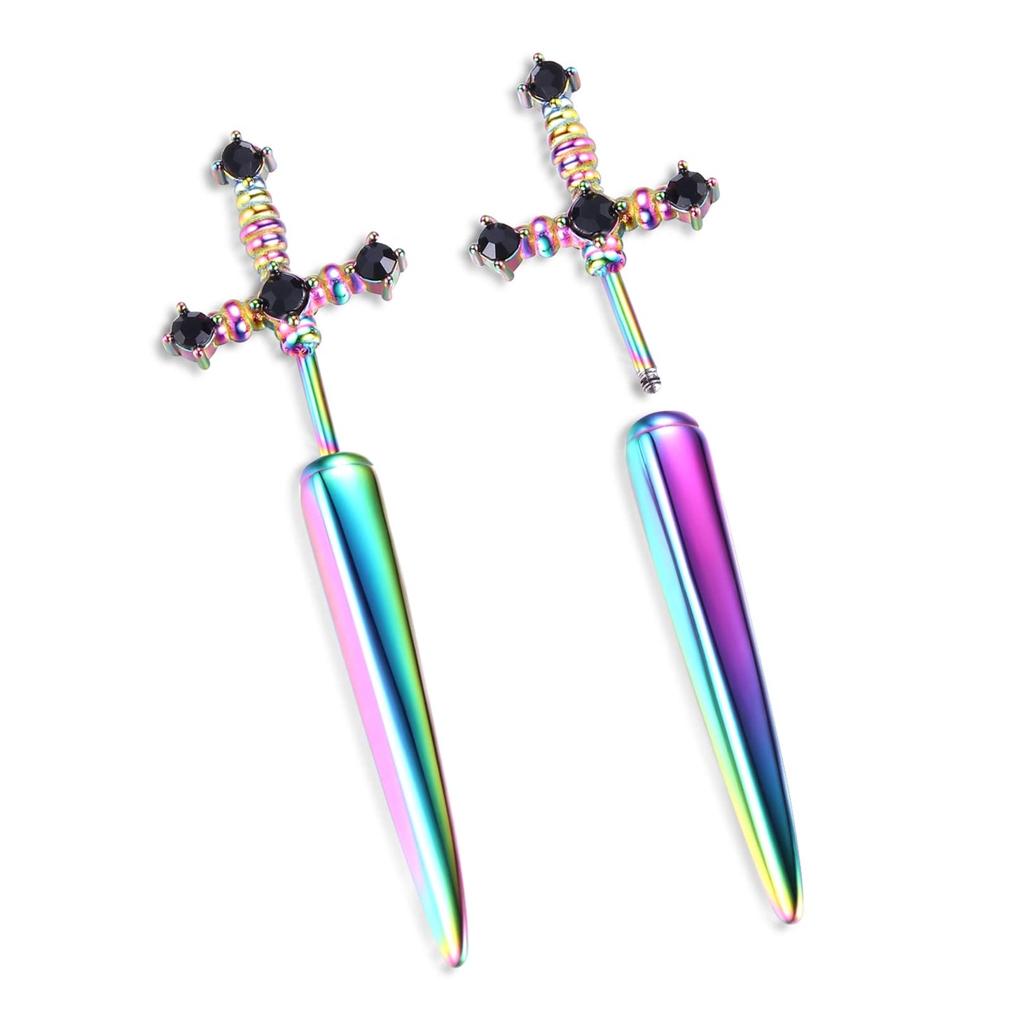 JSJOY Gothic Earrings For Women Sword Earrings, Goth Dagger Screw Back Earrings Cool Mens Earrings Fake Gauge Illusion Jewelry Stainless Steel 18g Ear Jacket Earrings