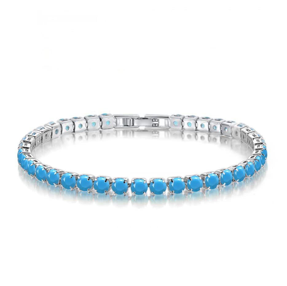 JSJOY Adjustable Tennis Bracelets for Women Teen Girls Rainbow Cubic Zirconia Bracelet 14K White Gold Plated Hypoallergenic Slider Bracelet Jewelry Gift