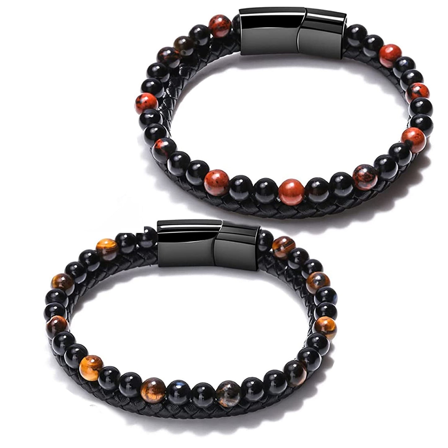 JSJOY Volcano Natural Stone Tiger Eye Bead Bracelet Male Cowhide Rope Agate Bracelet Hand String Electrostatic Leather Bead Woman