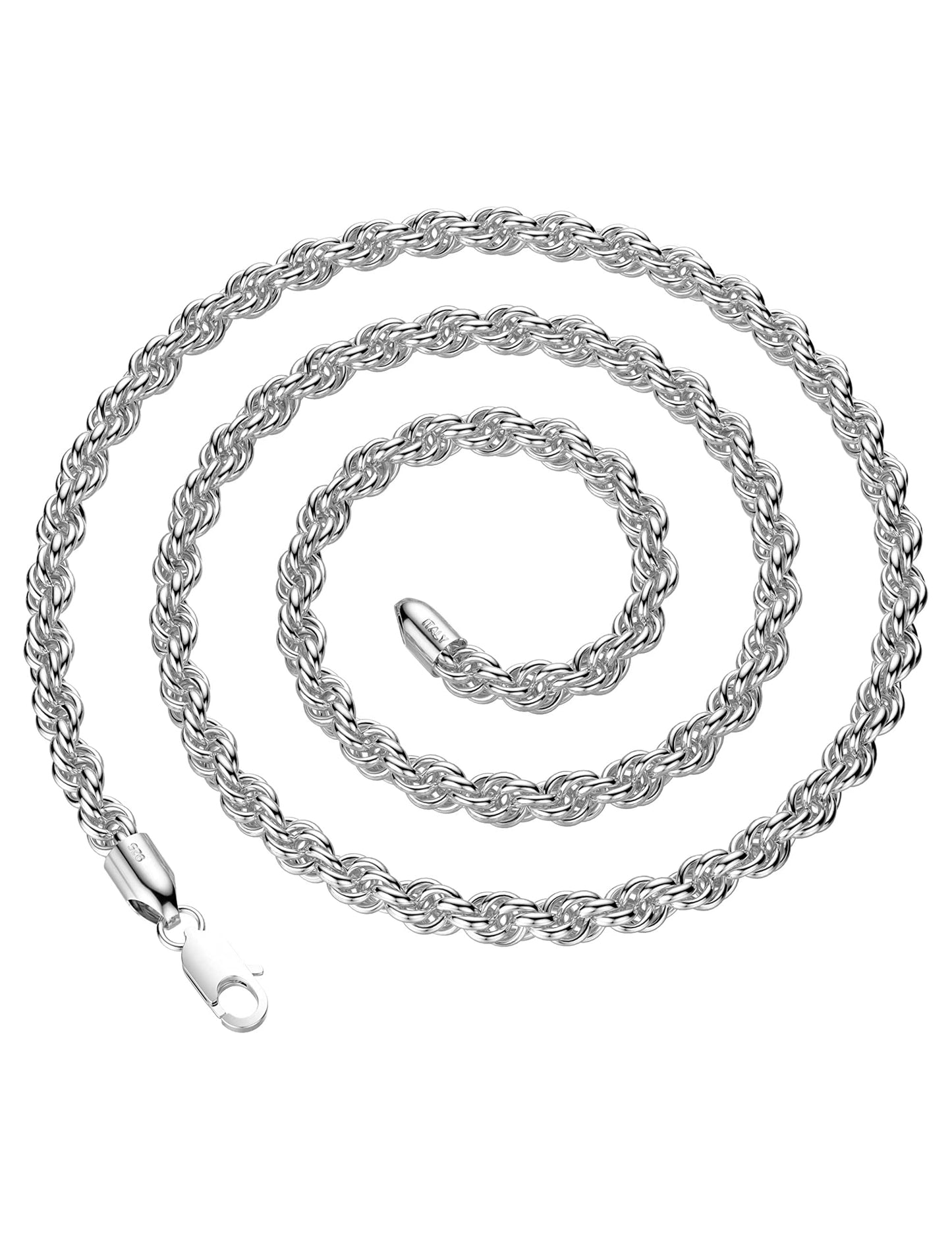 JSJOY 925 Sterling Silver Necklace Rope Chain Lobster Clasp 2/2.5/3/4/5mm Gold/Silver Chain for Men Women Silver Necklace Chain 16-30 Inches