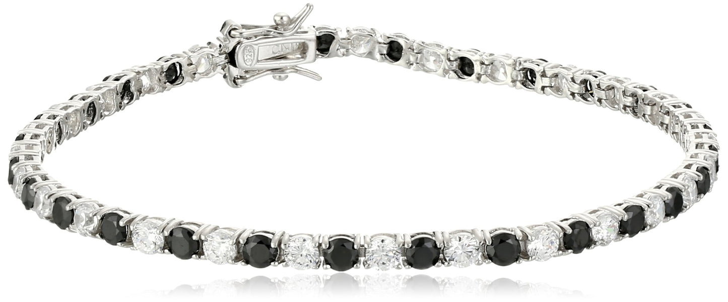 JSJOY 925 tennis bracelet Sterling Silver Alternating AAA Cubic Zirconia Blue gemstone Tennis Bracelet Holiday gifts for family and lovers,7.5"