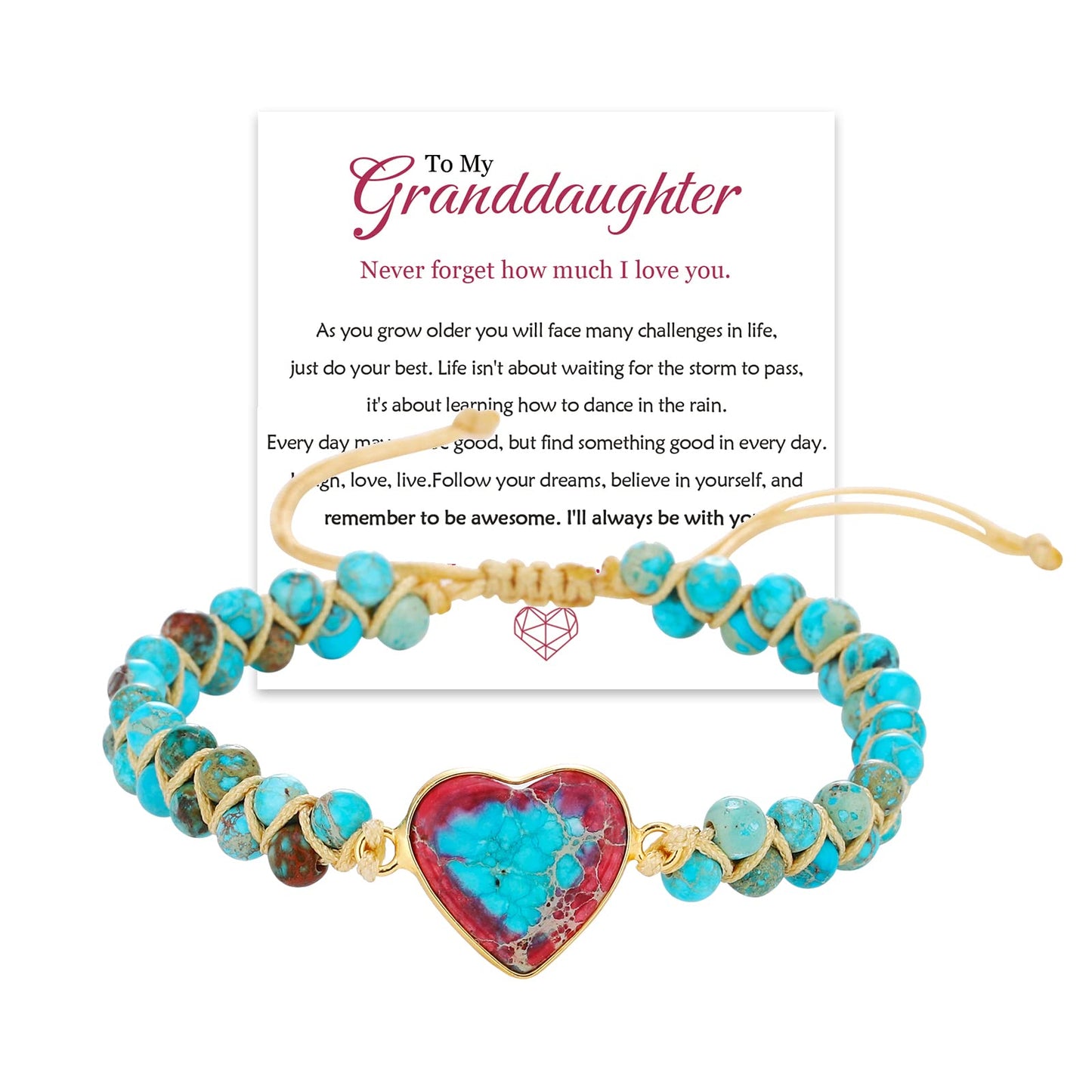 To My Granddaughter Bracelet Jasper Heart Bracelet for Granddaughter form Grandma Grandpa Love You Forever Bracelet Handmade Adjustable Double Winding Braided Classic Natural Gift for Granddaughter Bracelet Jewelry
