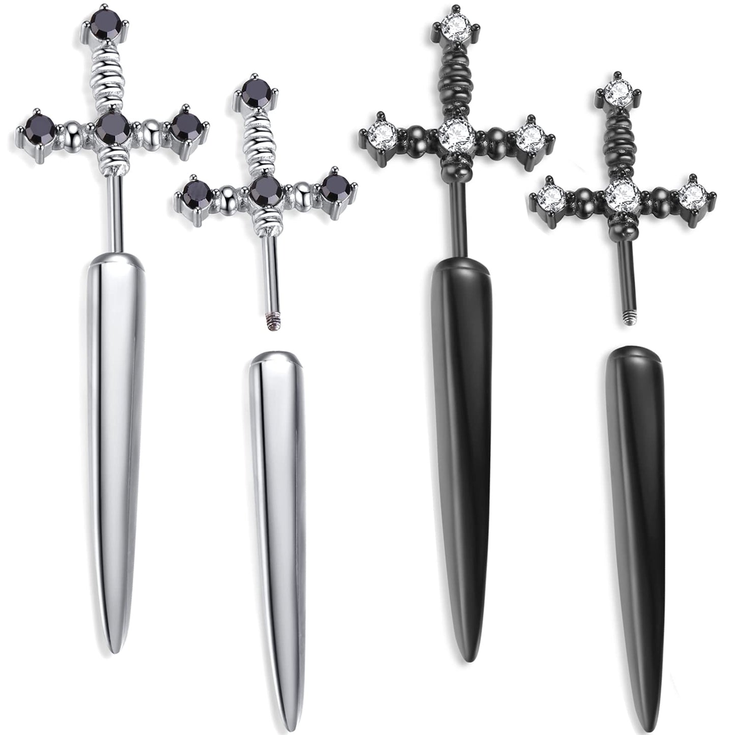 JSJOY Gothic Earrings For Women Sword Earrings, Goth Dagger Screw Back Earrings Cool Mens Earrings Fake Gauge Illusion Jewelry Stainless Steel 18g Ear Jacket Earrings