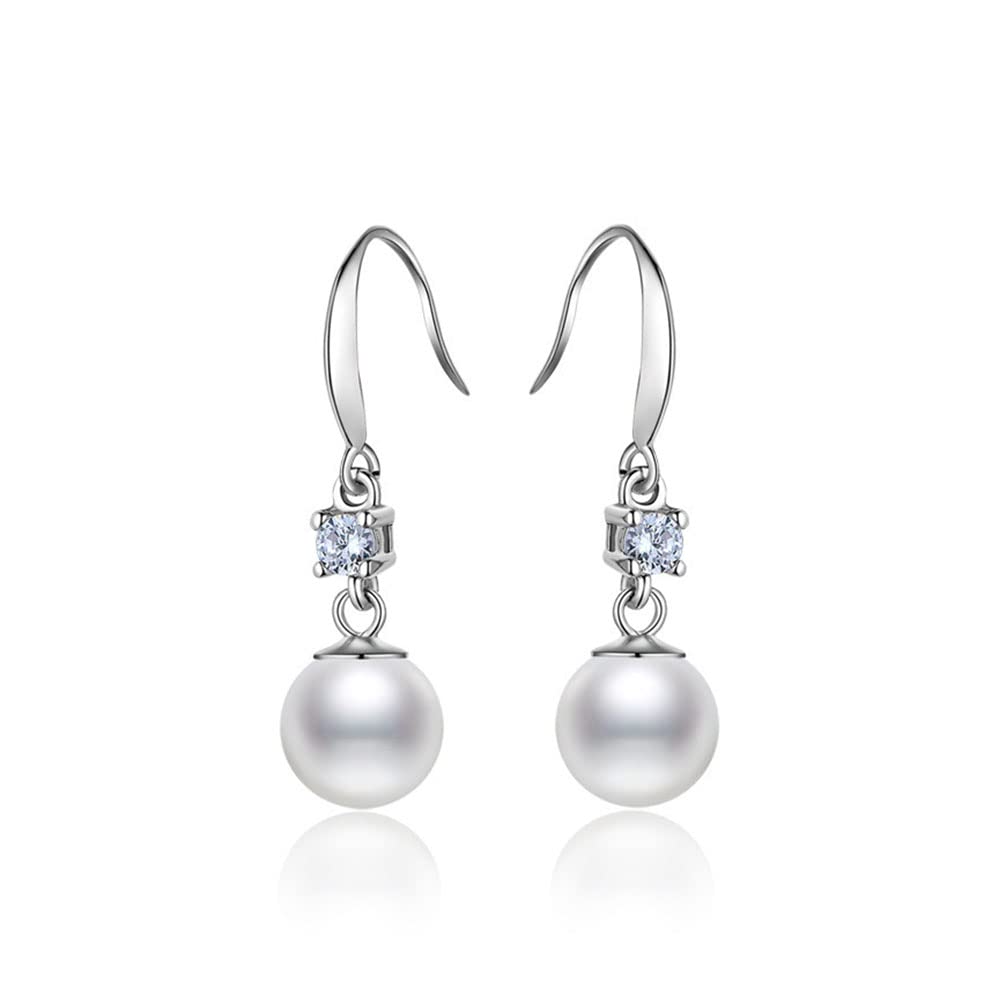 Pearl Fashion Earrings Women's Selected AAAA+ Natural Freshwater Round Pearl Sterling Silver Jewelry Hypoallergenic Mom Earrings Wedding Diamond Christmas Holiday gifts