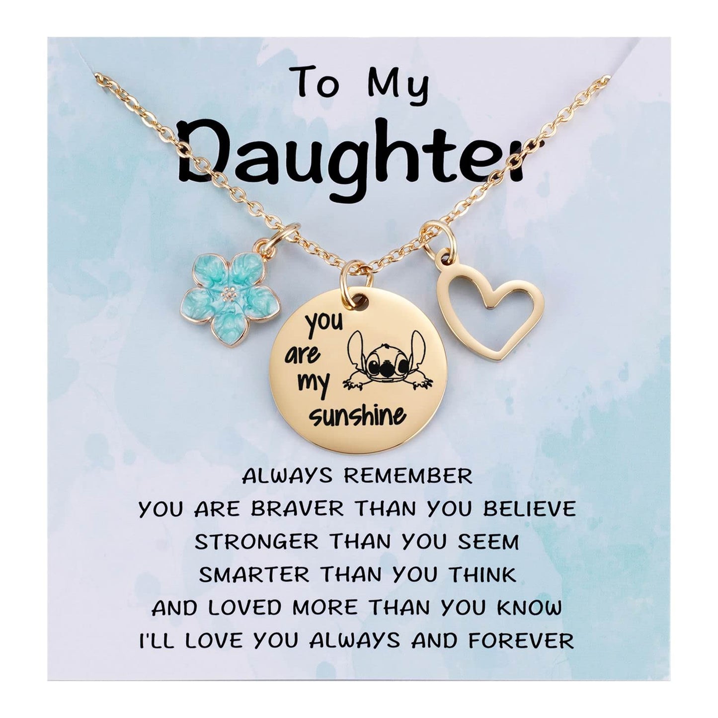 Metal pendantStitch Gift You are My Sunshine Necklace&Greeting Card Stitch Jewelry Stuff Birthday for Little Girls Niece Daughter Granddaughter