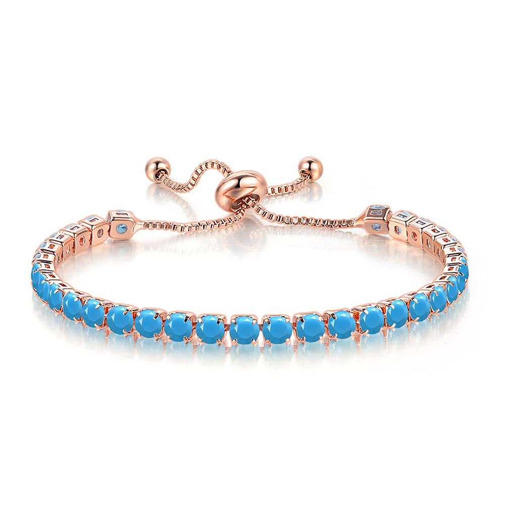 JSJOY Adjustable Tennis Bracelets for Women Teen Girls Rainbow Cubic Zirconia Bracelet 14K White Gold Plated Hypoallergenic Slider Bracelet Jewelry Gift