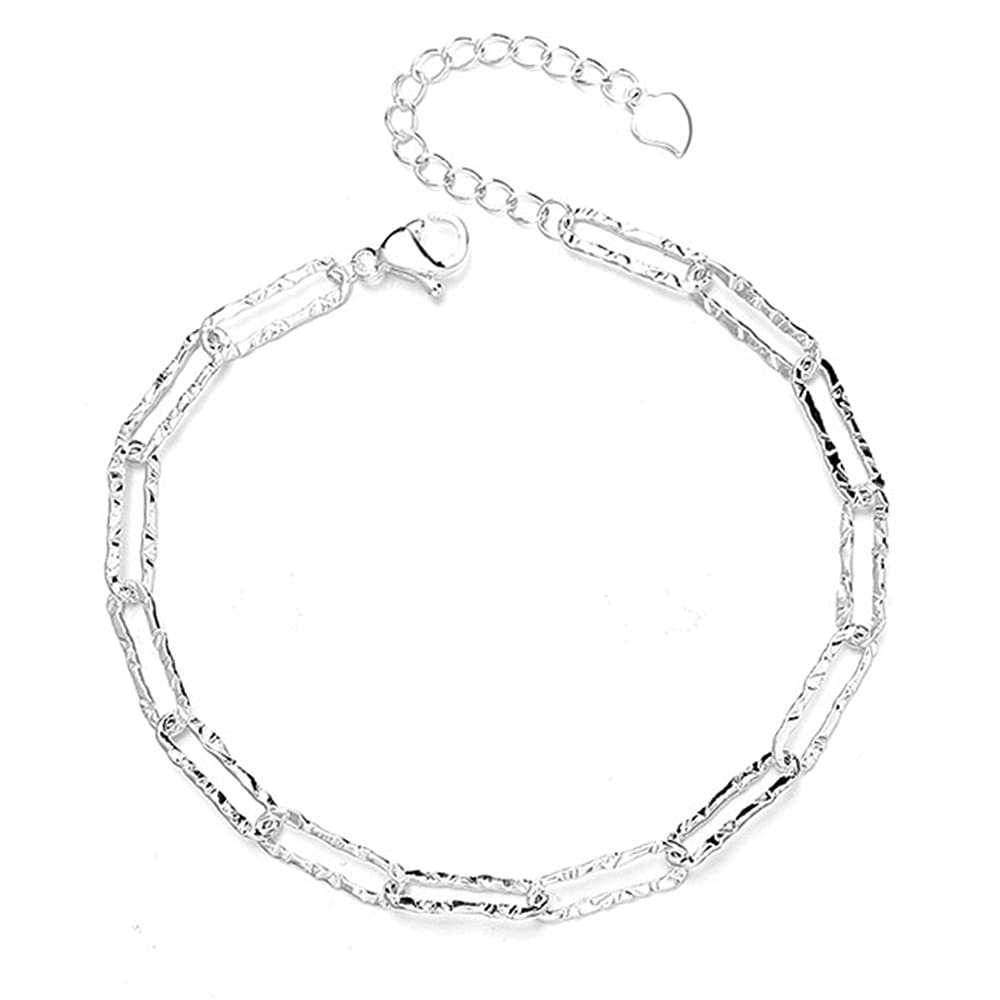 JSJOY Silver Bracelet for Women Teen Girls Love Heart Charm Chain Bracelet Bangle with Zircon Fashion Jewelry Gifts