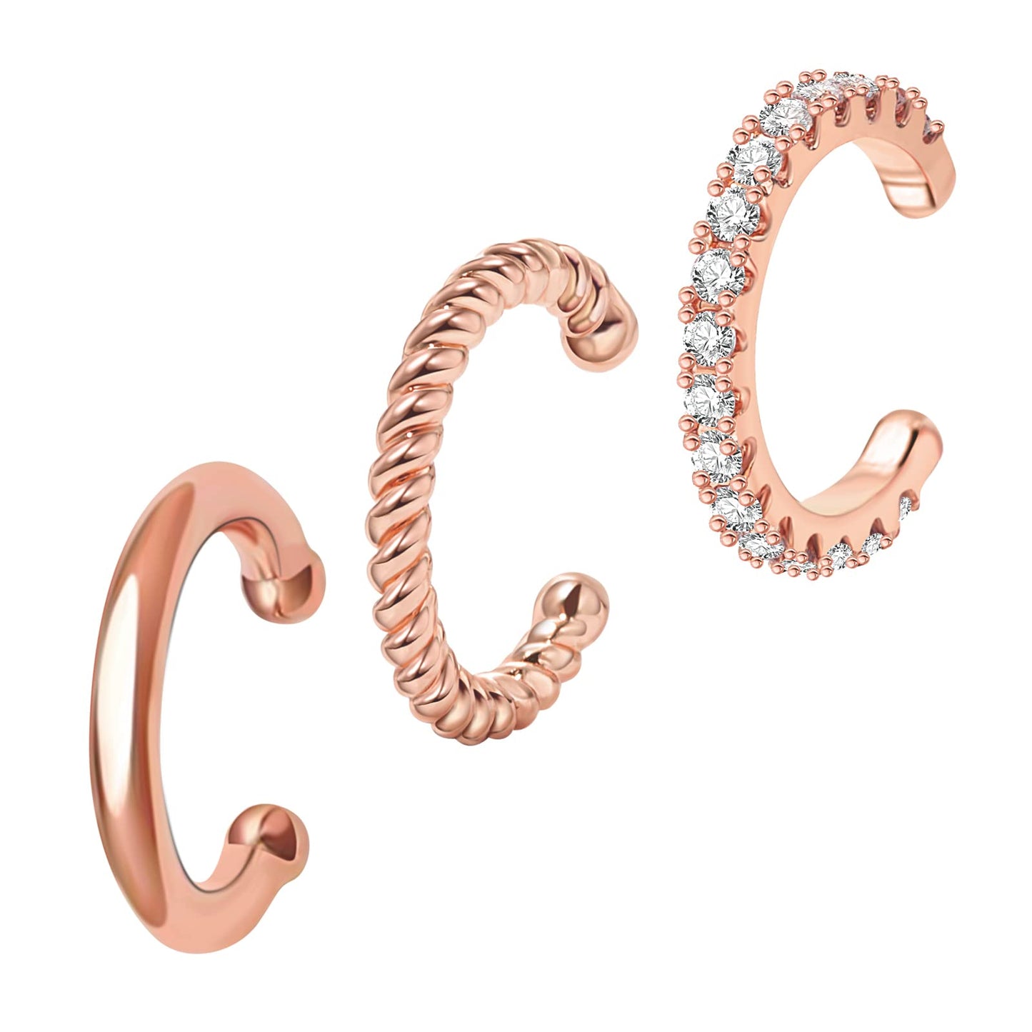 JSJOY 3Pcs 14K Gold Plated Cubic Zirconia Ear Cuffs for Non Pierced Ears Women Hypoallergenic Sparkling Round Cartilage Earring Jewelry Gifts