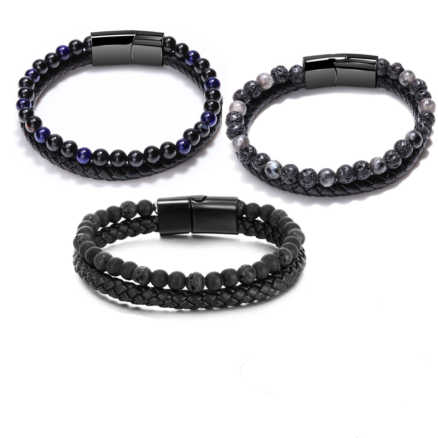 JSJOY Volcano Natural Stone Tiger Eye Bead Bracelet Male Cowhide Rope Agate Bracelet Hand String Electrostatic Leather Bead Woman