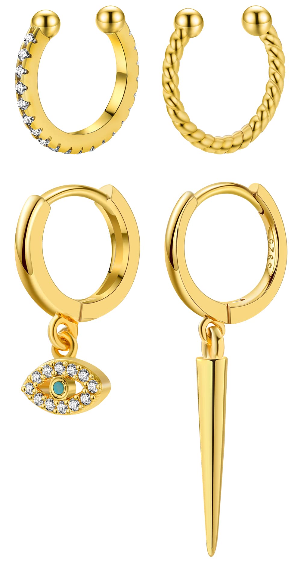 JSJOY 3Pcs 14K Gold Plated Cubic Zirconia Ear Cuffs for Non Pierced Ears Women Hypoallergenic Sparkling Round Cartilage Earring Jewelry Gifts