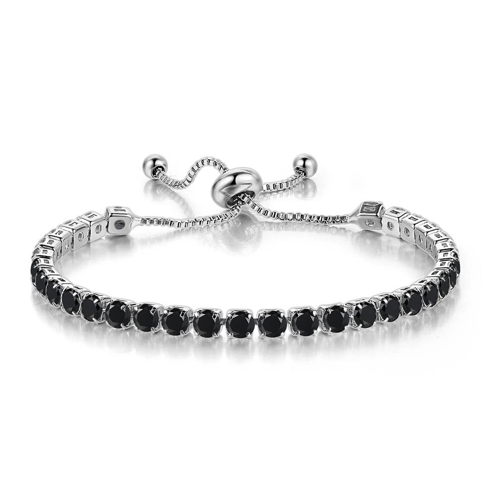 JSJOY Adjustable Tennis Bracelets for Women Teen Girls Rainbow Cubic Zirconia Bracelet 14K White Gold Plated Hypoallergenic Slider Bracelet Jewelry Gift