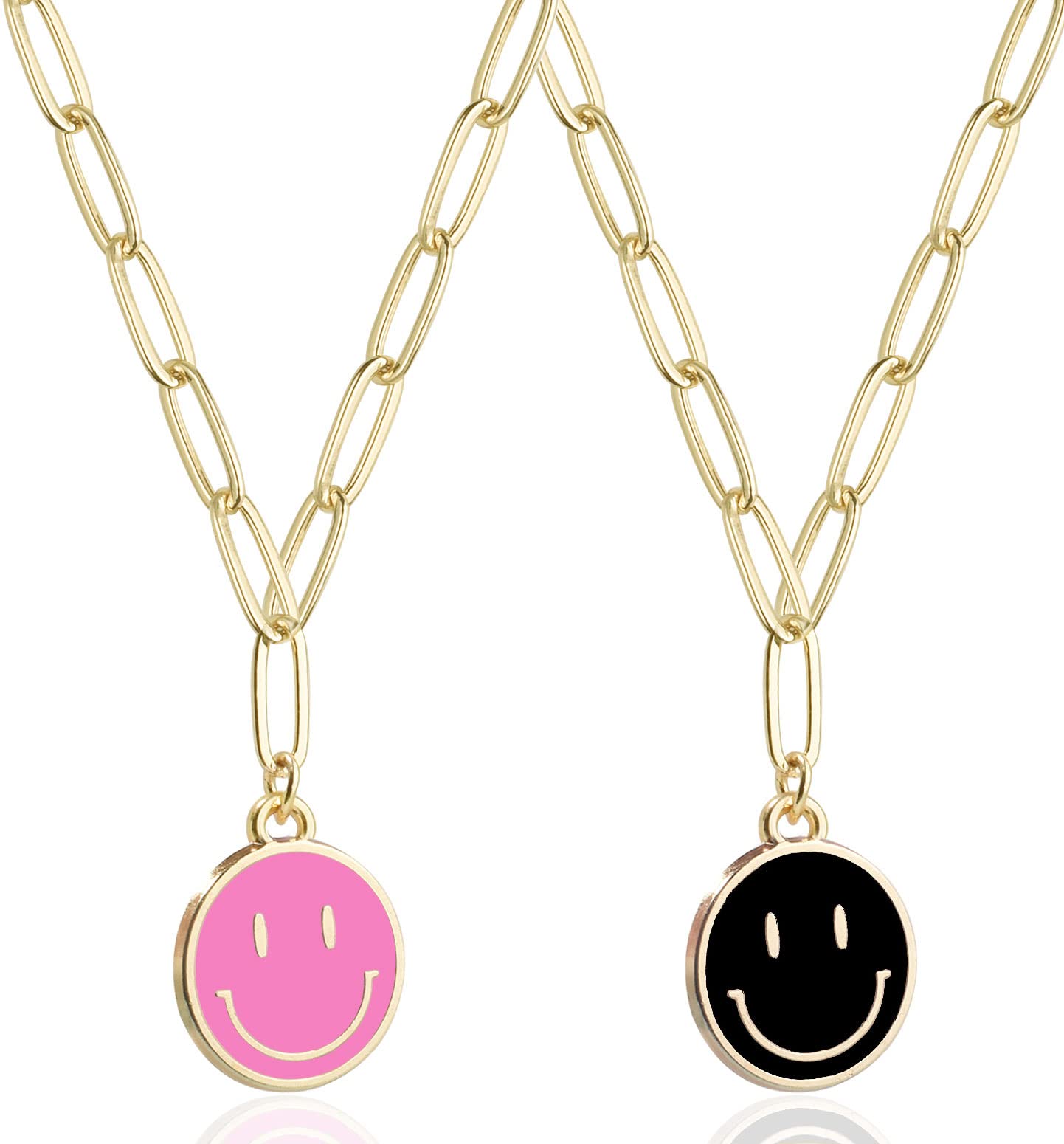 JSJOY Smiley Face Necklace 14K Gold Plated Paperclip Necklace Preppy Jewelry Y2K Trendy Necklace for Women Teen Girls
