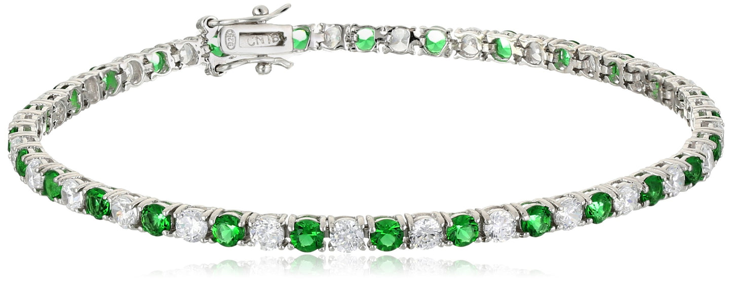 JSJOY 925 tennis bracelet Sterling Silver Alternating AAA Cubic Zirconia Blue gemstone Tennis Bracelet Holiday gifts for family and lovers,7.5"