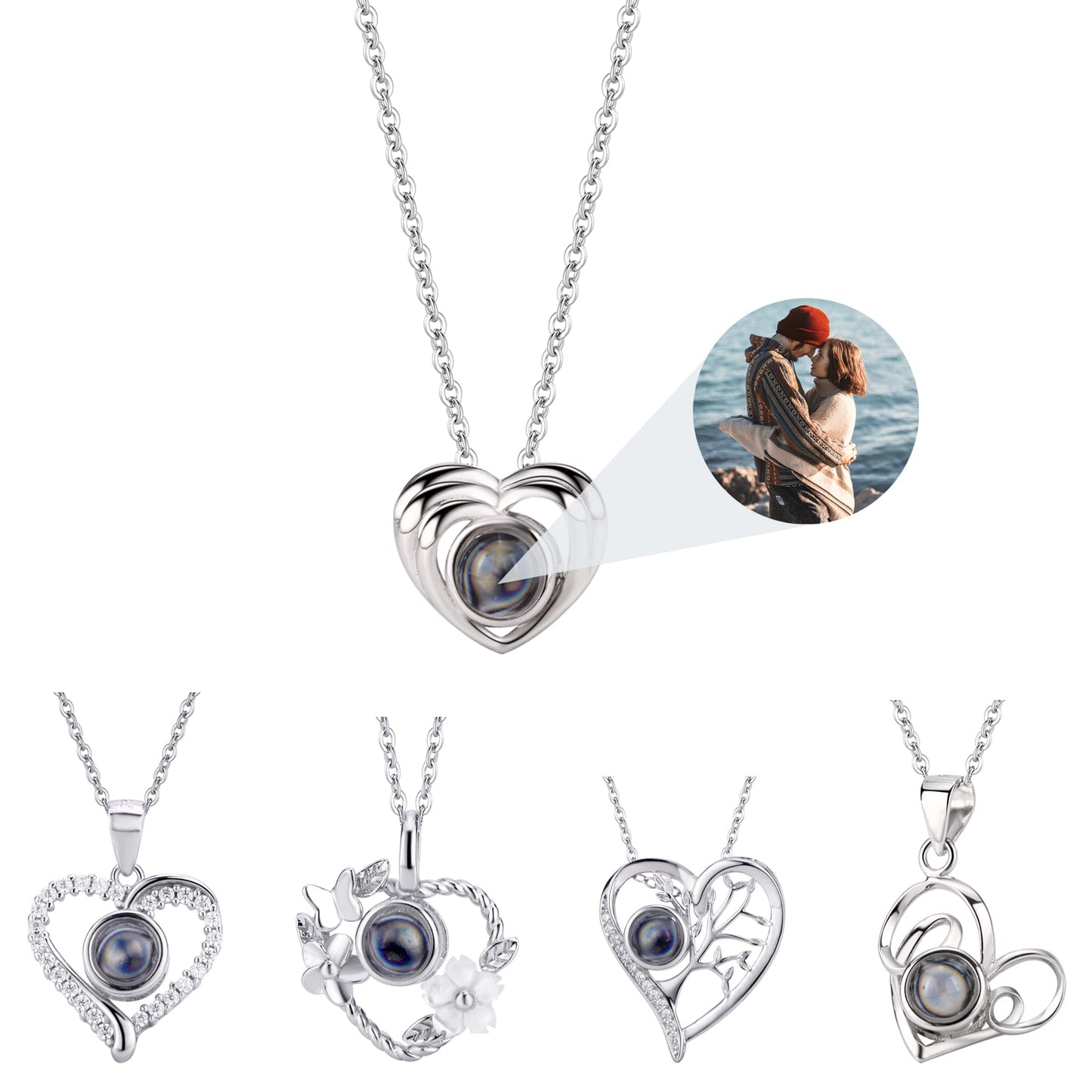 Customized Memorial Necklace Heart Necklace With Picture Inside Picture Necklace Personalized Photo, Photo Projection Necklace 925 Sterling Silver Pendant Birthday Valentine's Day Gifts for Women