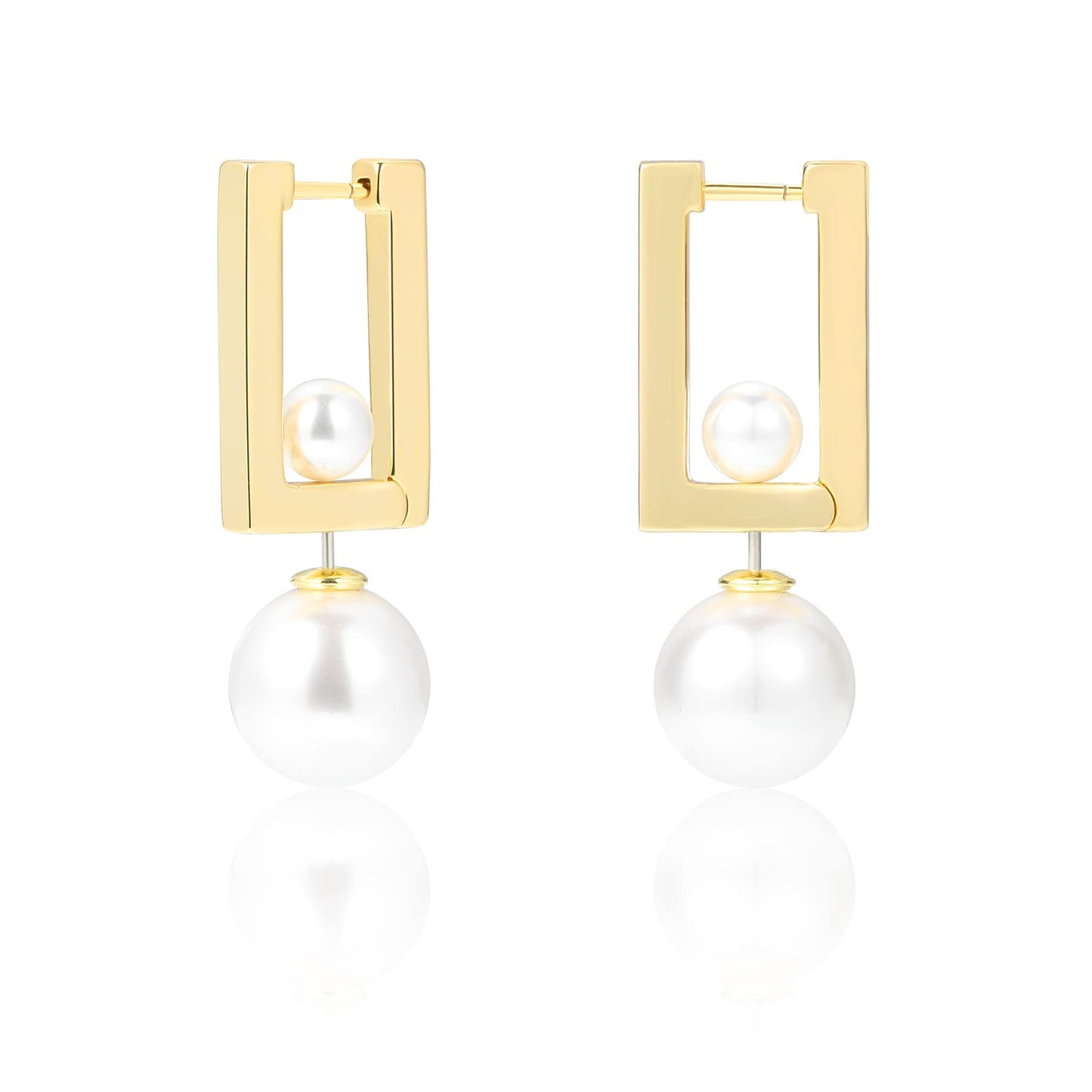 Pearl Earrings Studs 16K Gold Plated Multi-Wearing Pearl Pendants 925 Sterling Silver Needle Double Sided Earring for Women Girls