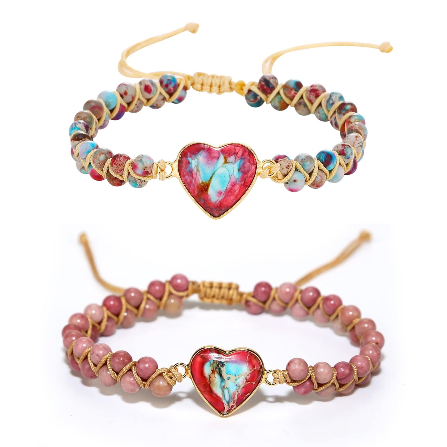 To My Granddaughter Bracelet Jasper Heart Bracelet for Granddaughter form Grandma Grandpa Love You Forever Bracelet Handmade Adjustable Double Winding Braided Classic Natural Gift for Granddaughter Bracelet Jewelry