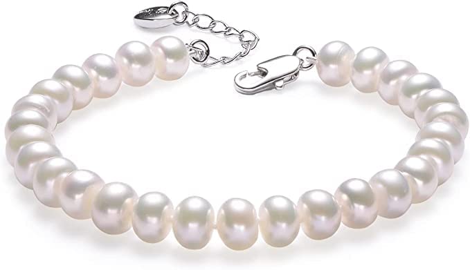 Pearl Bracelet for Women 6-7mm S925 Sterling Silver Freshwater Cultured Pearl Bracelets for Women Girl Mom 7 Inche Precious holiday gifts