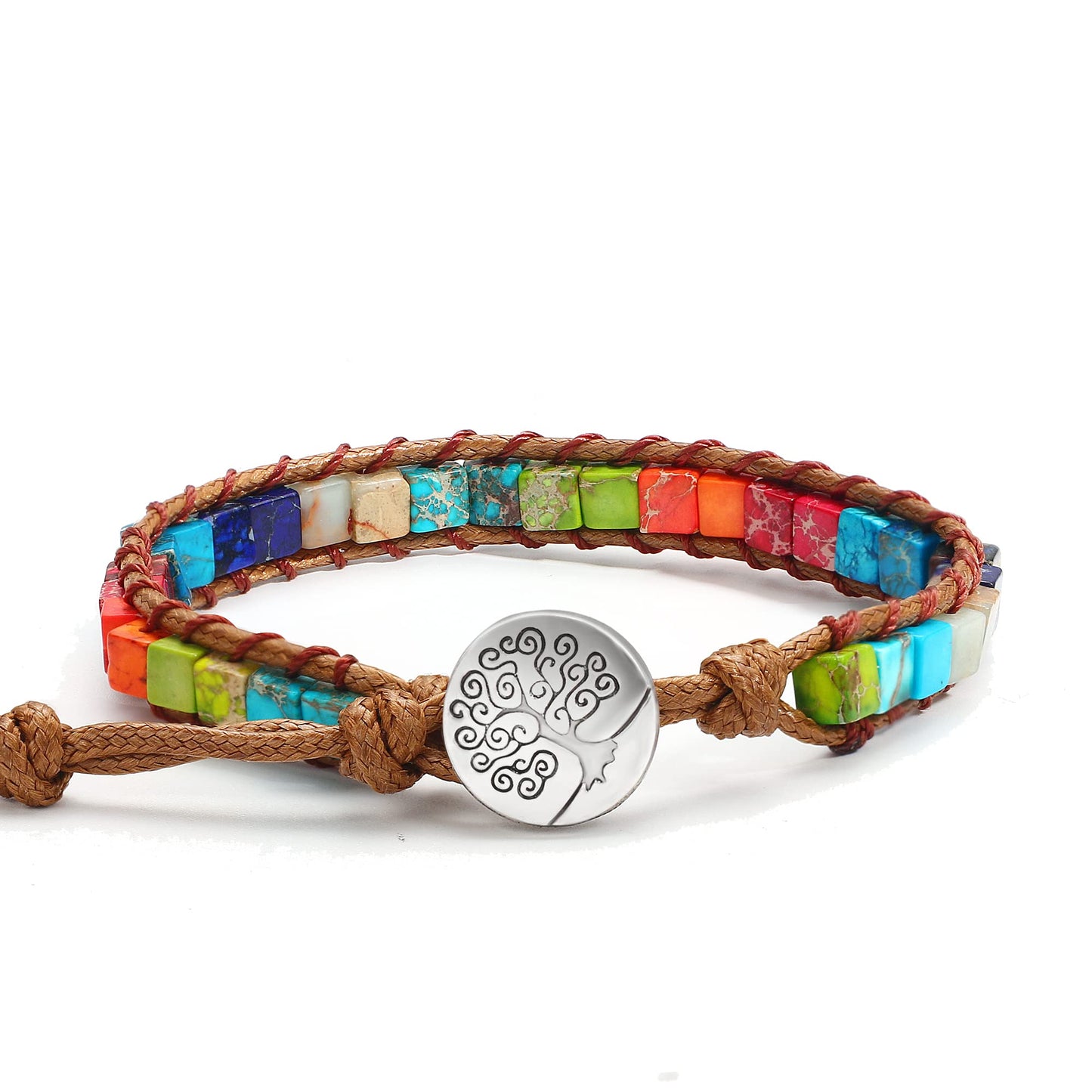JSJOY Natural stone bracelet for Women,Handmade Healing Crystal Jasper Beads Bracelet with Tree of Life Button Women Jewelry Gifts