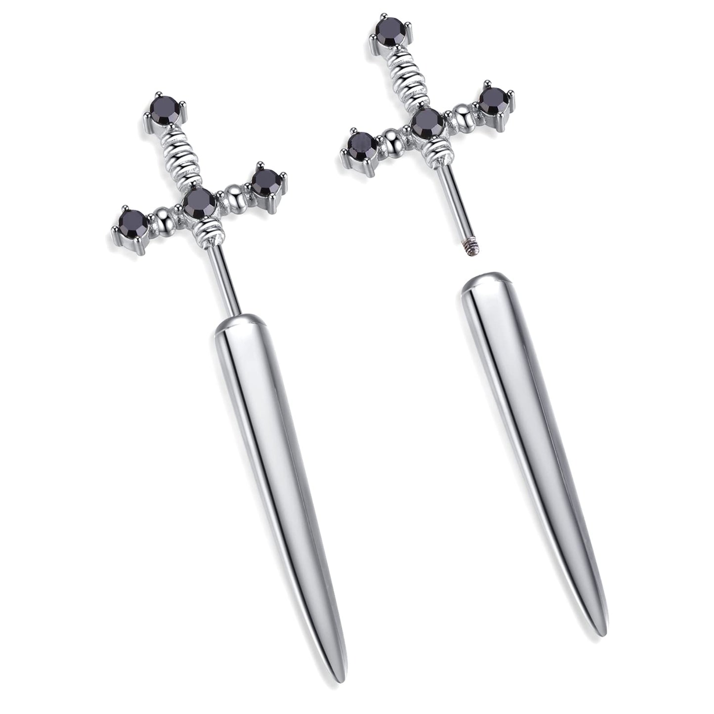 JSJOY Gothic Earrings For Women Sword Earrings, Goth Dagger Screw Back Earrings Cool Mens Earrings Fake Gauge Illusion Jewelry Stainless Steel 18g Ear Jacket Earrings