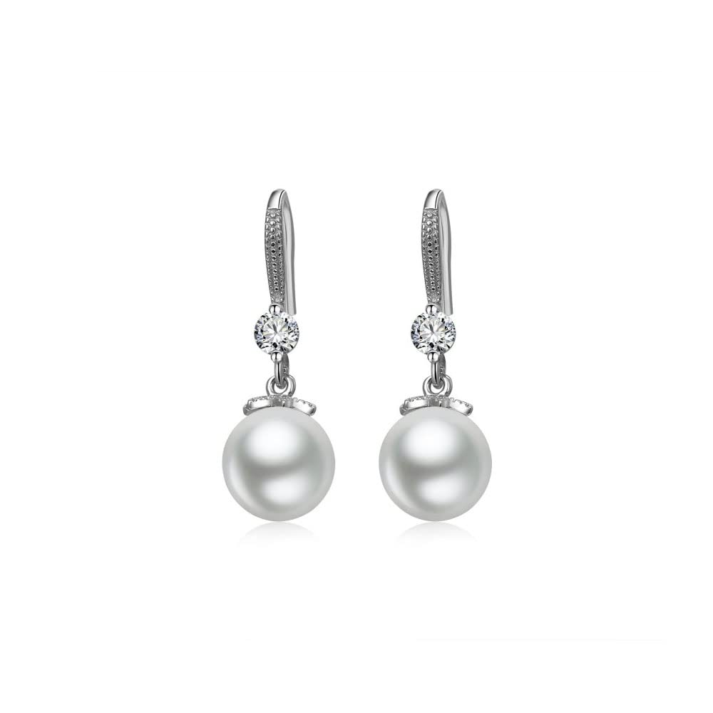 Pearl Fashion Earrings Women's Selected AAAA+ Natural Freshwater Round Pearl Sterling Silver Jewelry Hypoallergenic Mom Earrings Wedding Diamond Christmas Holiday gifts