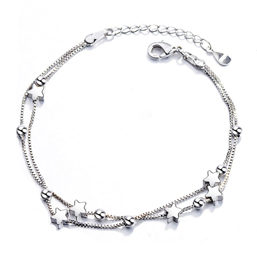 JSJOY Silver Bracelet for Women Teen Girls Love Heart Charm Chain Bracelet Bangle with Zircon Fashion Jewelry Gifts