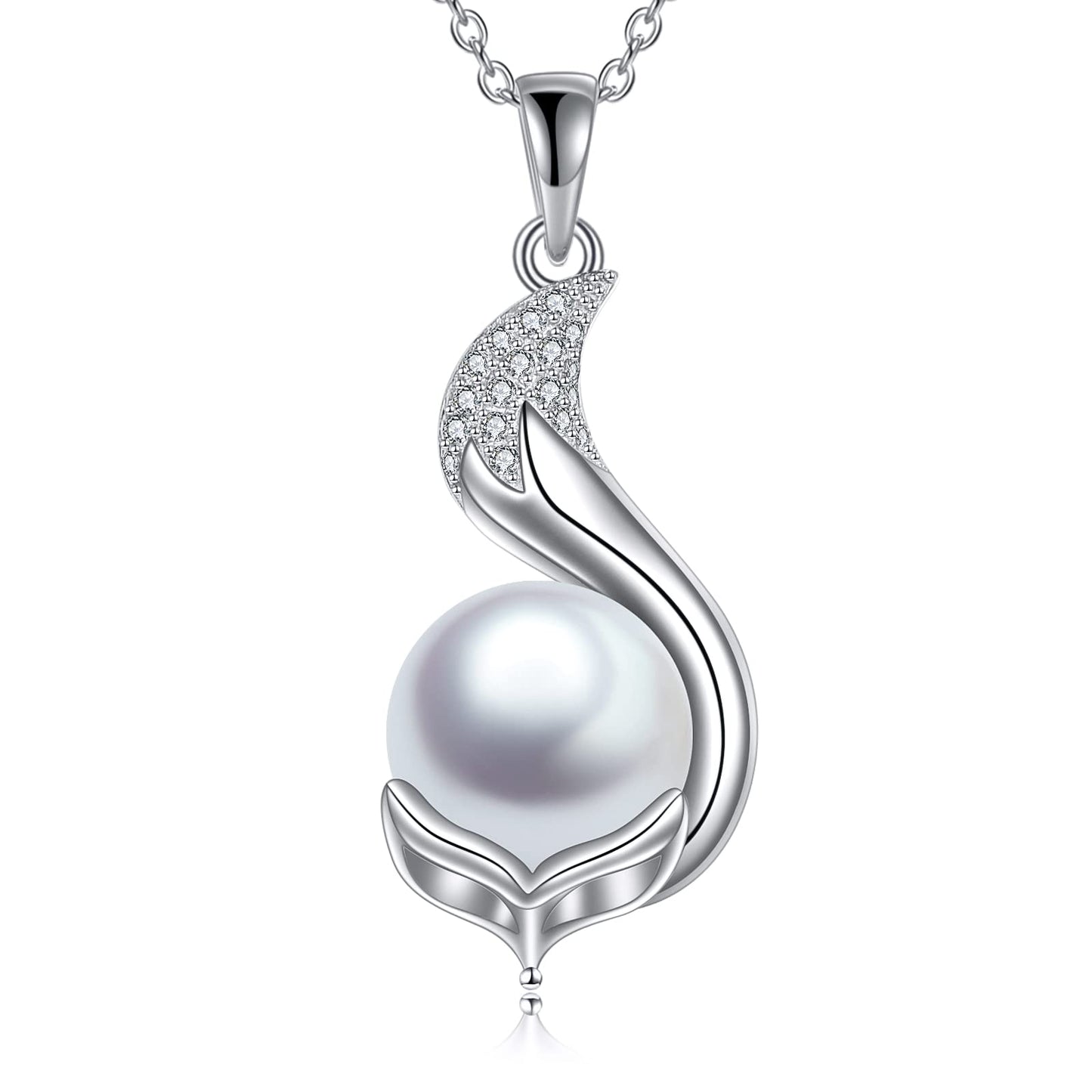 Freshwater Pearl Necklace Sterling Silver Pearl Necklace Zircon Pearl Pendant Necklace Pearl And Zircon Necklace Bridal Jewelry Gifts for Women Wife Girlfriend